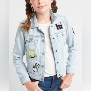 GAP Girls Emoji Patch Denim Jacket Light Wash Jean Jacket Fun Graphic Patches